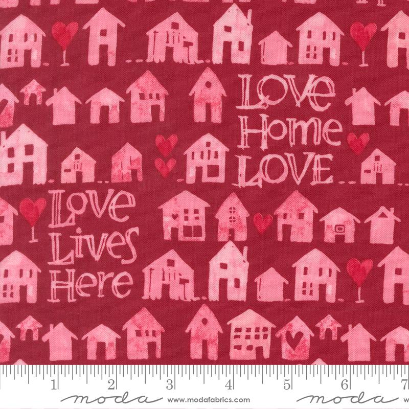Moda Darling Peony Little House Of Love Cranberry Fabric
