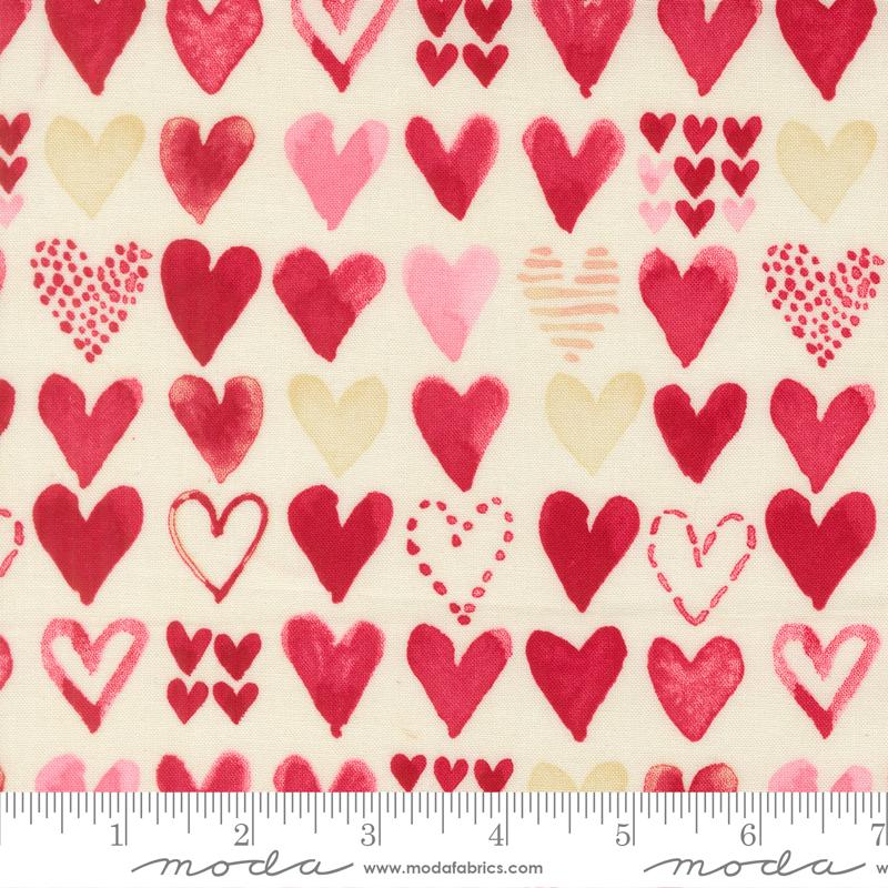 Moda Darling Peony Hearts Cream Fabric
