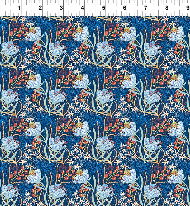 In The Beginning Fabrics Whimsy Floral Blue Fabric