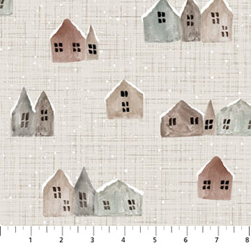Figo Fabrics Winter Dreams Houses Taupe Fabric