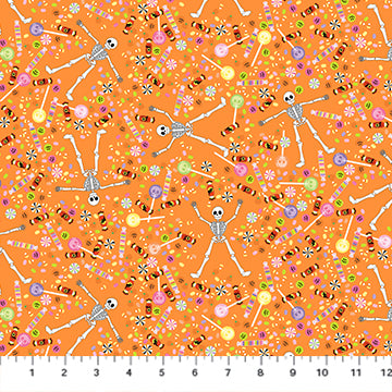 Figo Fabrics Mr. Bones Sews Candies Orange Fabric