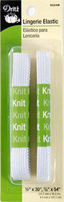 Lingerie Elastic 1/2in x 30in And 3/8in x 54in White From Dritz