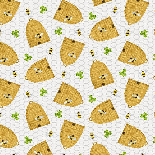 Henry Glass Buzzy Bee Tossed Beehives Fabric