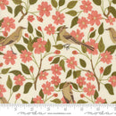 Moda Ladybug Whimsy Blossoms Birds Eggshell Metallic Fabric