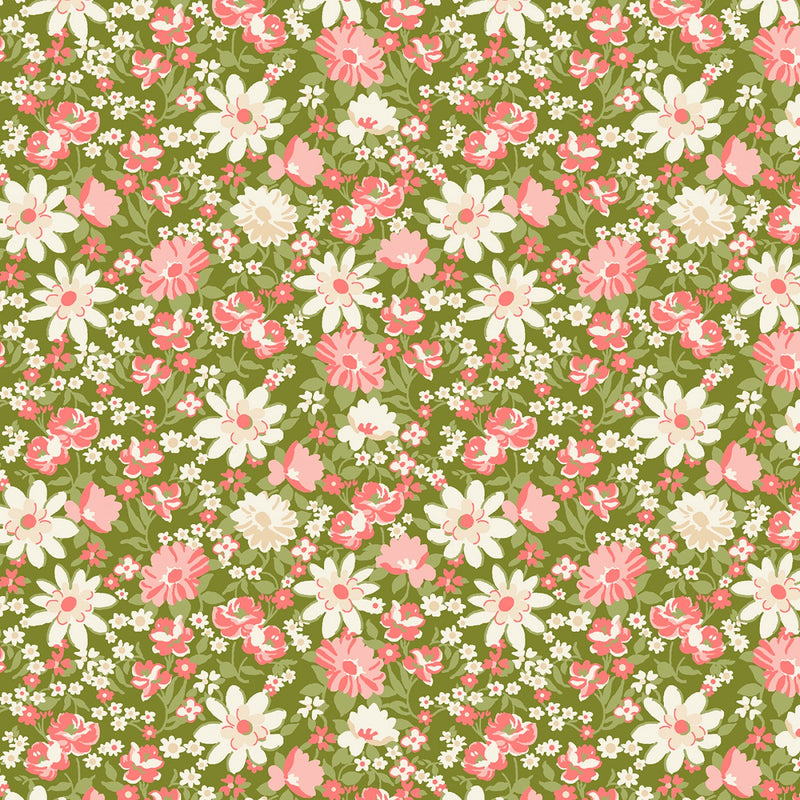 Wilmington Prints Sentiments Packed Floral Green Fabric