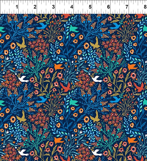 In The Beginning Fabrics Whimsy Doves Navy Fabric