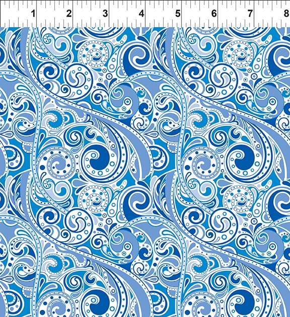 In The Beginning Wonders Of The Ocean Sea Swirls Blue Fabric
