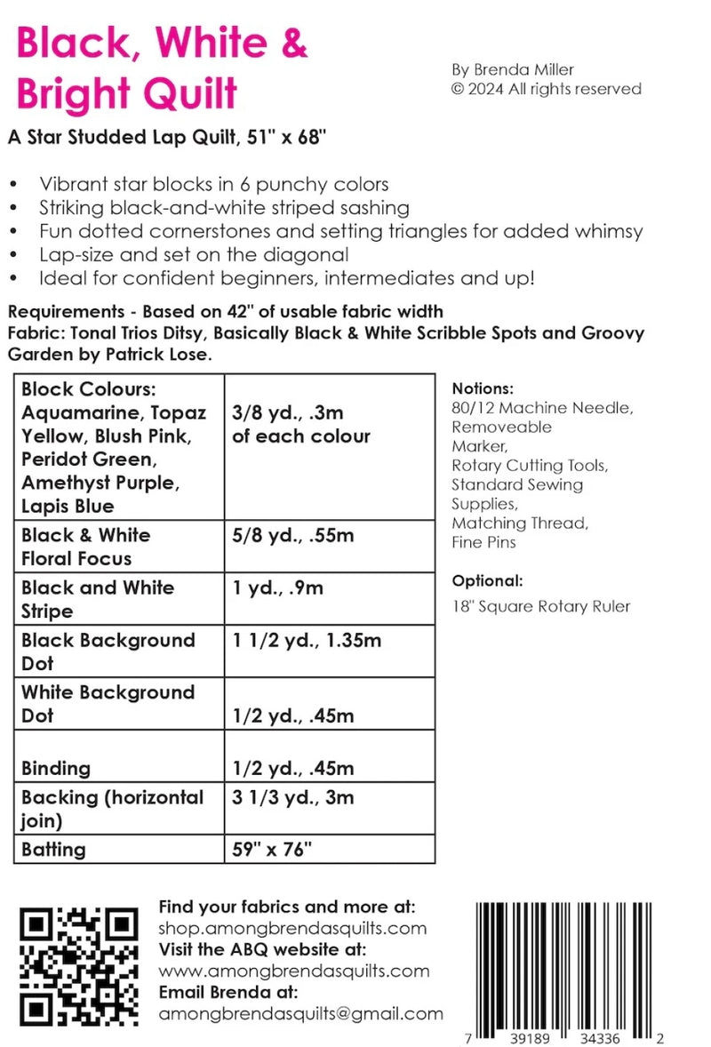 Black, White And Bright Quilt Pattern