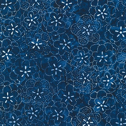 Robert Kaufman Artisan Batiks Kasuri Navy Flowers Fabric