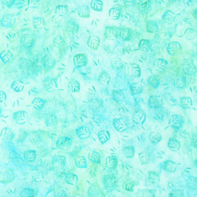 Robert Kaufman Petite Pastels Leaves Aqua Batik Fabric