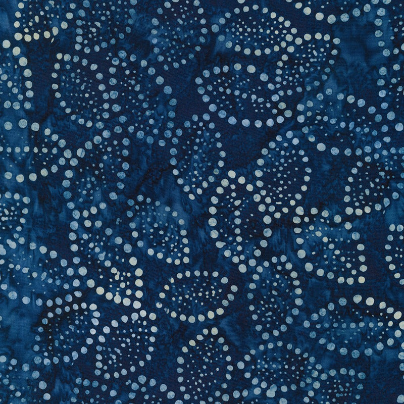 Robert Kaufman Artisan Batiks Kasuri Blue Dotted Leaves Fabric