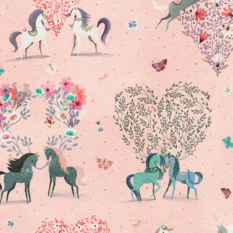 Robert Kaufman Unicorn Meadow Peach Unicorn Hearts Fabric