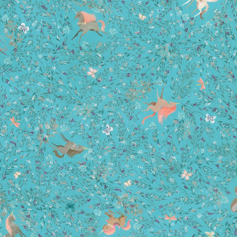 Robert Kaufman Unicorn Meadow Blue Meadow Fabric