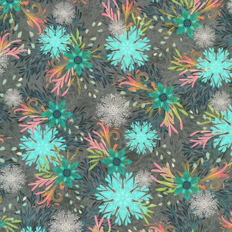 Robert Kaufman Calixta Floral Medallion Charcoal Fabric