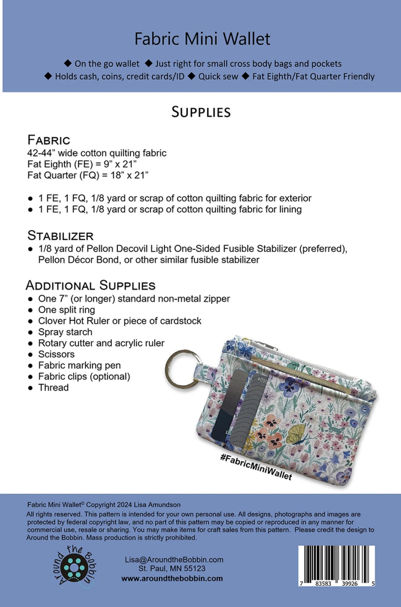 Around the Bobbin Fabric Mini Wallet Pattern