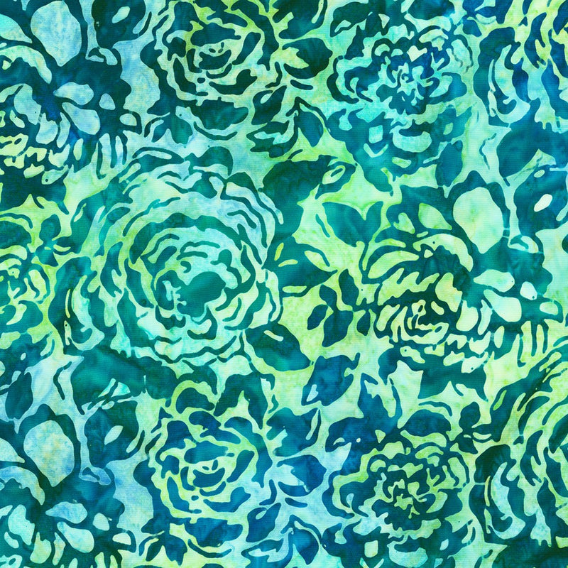 Robert Kaufman Azure Breeze Packe Roses Teal Batik Fabric