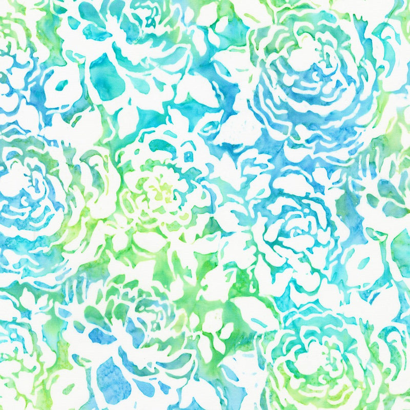 Robert Kaufman Azure Breeze Packed Roses Seaglass Batik Fabric