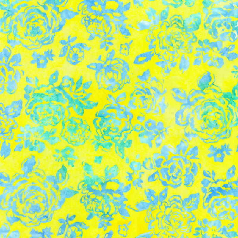 Robert Kaufman Azure Breeze Roses Sunshine Batik Fabric