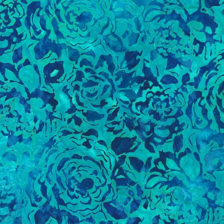 Robert Kaufman Azure Breeze Packed Roses Lagoon Batik Fabric