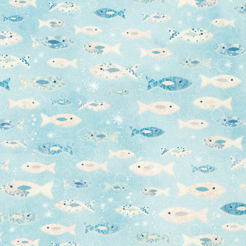 Robert Kaufman Marine Delights Fish Coastal Fog Fabric