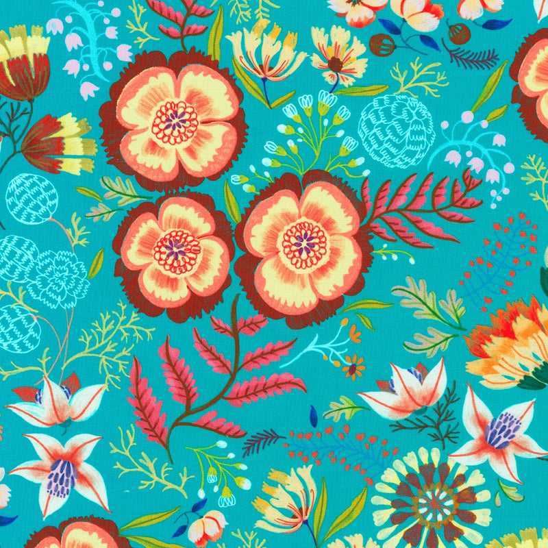 Robert Kaufman Faraway Florals Turquoise Fabric