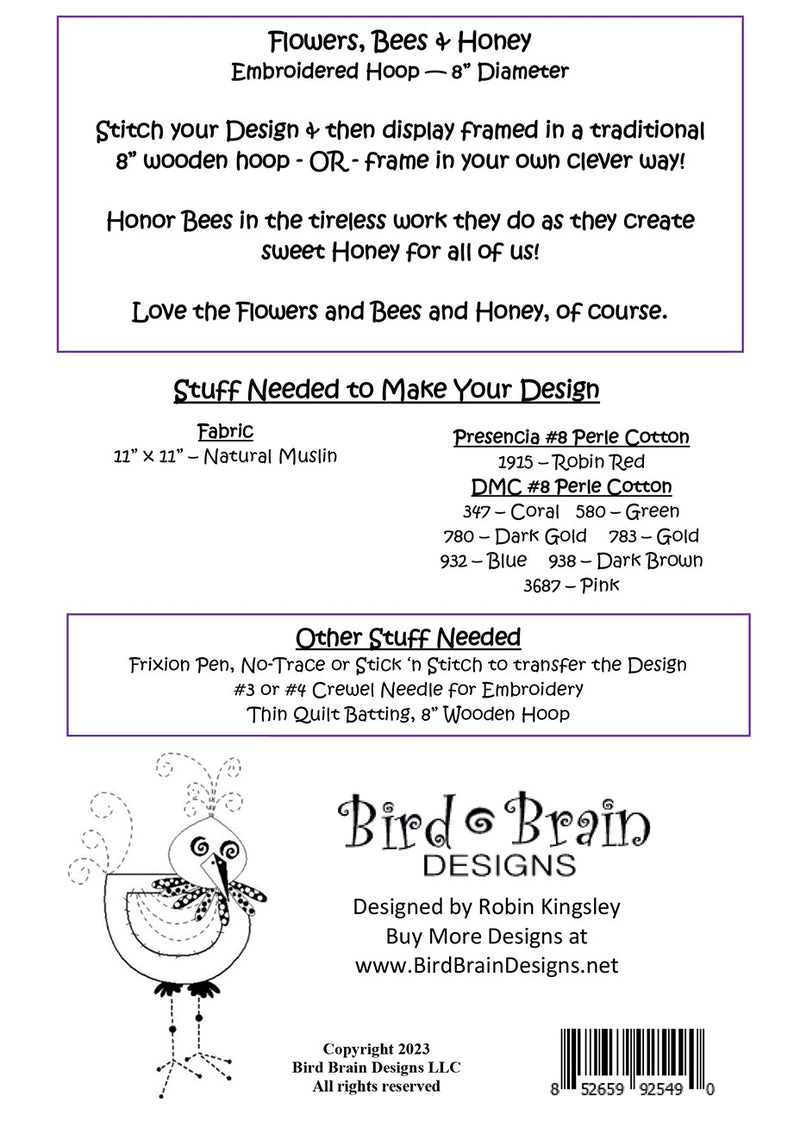 Bird Brain Designs - Hand Embroidery Patterns and Kits - Machine