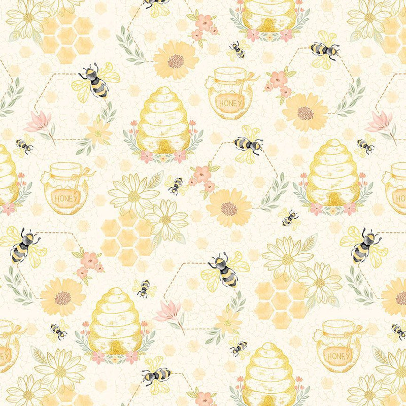 Timeless Treasures Home Sweet Home Quilting Bees Cream Fabric