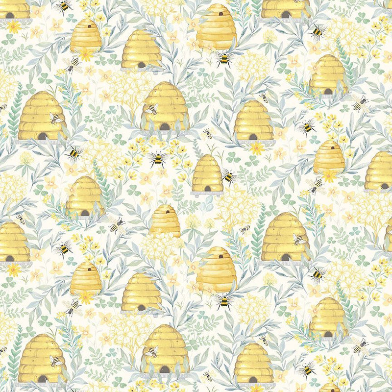 Timeless Treasures Home Sweet Home Beehive Grove Cream Fabric