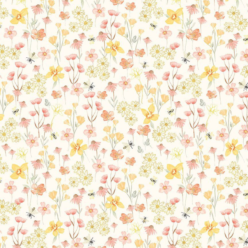 Timeless Treasures Home Sweet Home Flying Bees And Florals Cream Fabric