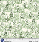 P & B Textiles Believe Packed Trees Cream Green Fabric