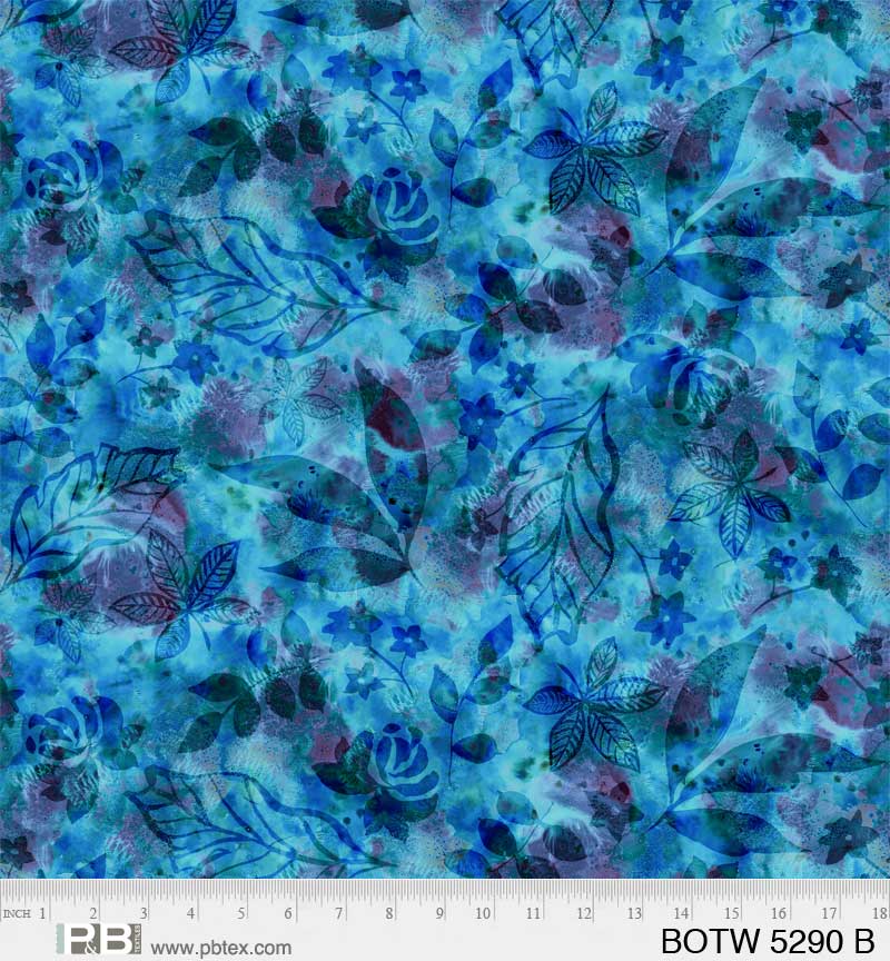 P & B Textiles Botanics Blue Foliage 108" Wide Back Batik Fabric