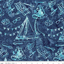 Riley Blake Places You'll Go Boats Slate Batik Fabric