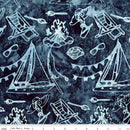 Riley Blake Places You'll Go Boats Moody Blue Batik Fabric