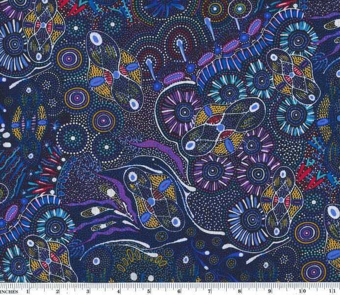 M&S Textiles Bush Tucker After Rain Blue Fabric