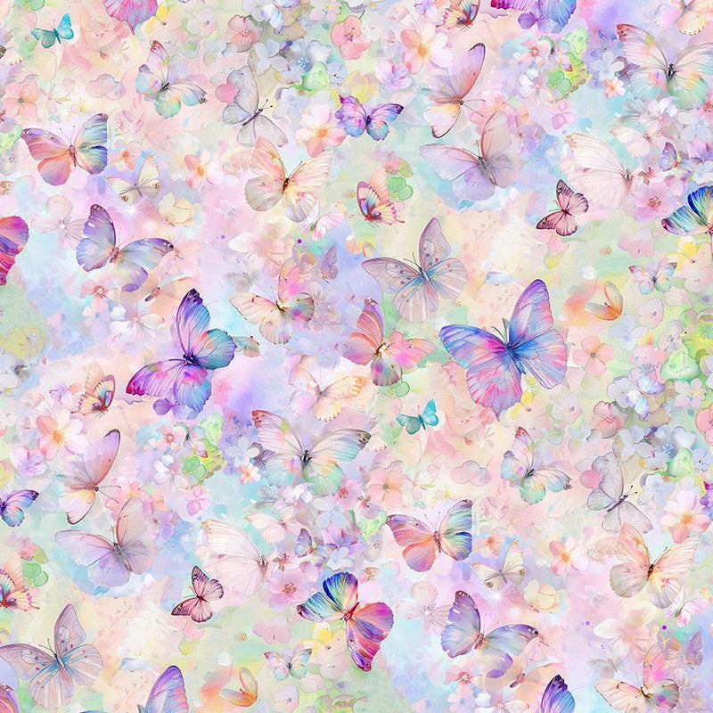 Timeless Treasures Flutter Butterflies On Floral Fabric