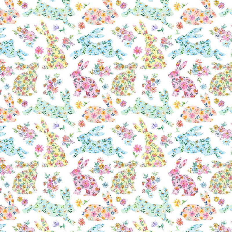 Timeless Treasures Hippity Hop Bunnies Florals Fabric