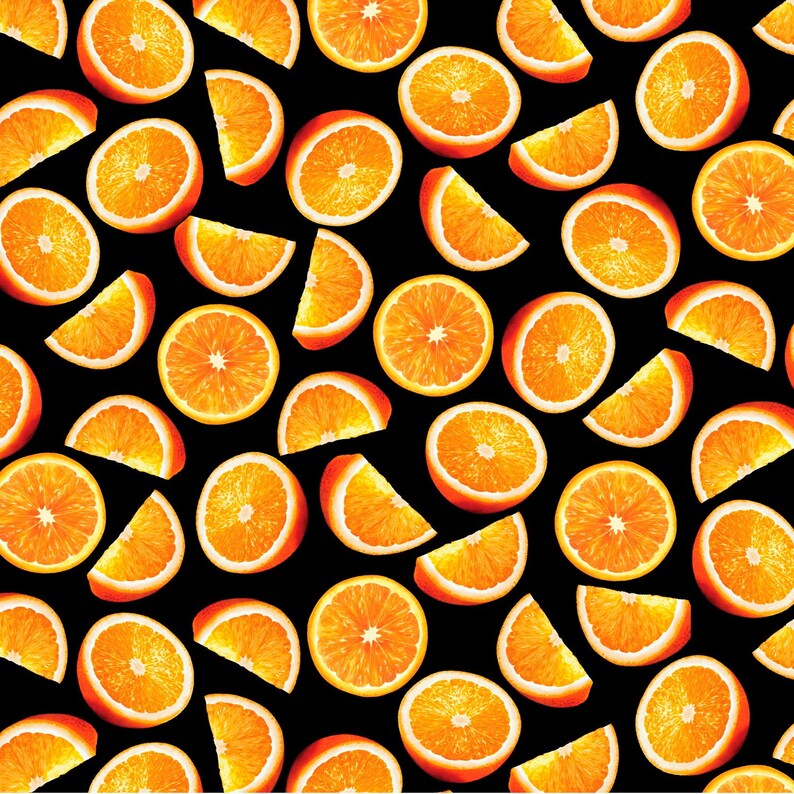 Benartex Fresh Squeezed Orange Slices Black Fabric ONLINE PURCHASE ONLY