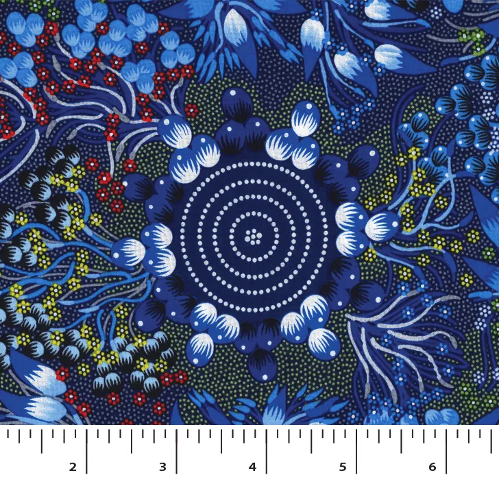 M&S Textiles Bush Fruits Blue Rayon Fabric