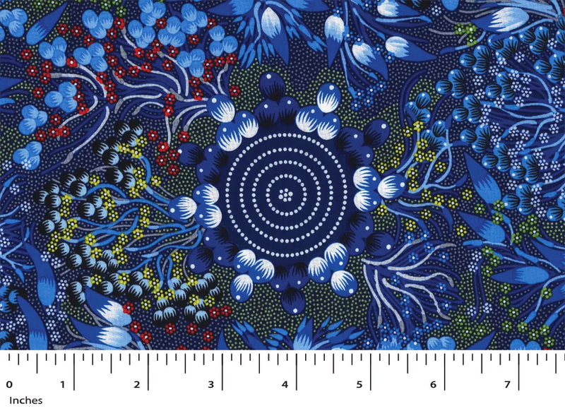 M&S Textiles Bush Fruits Blue Rayon Fabric