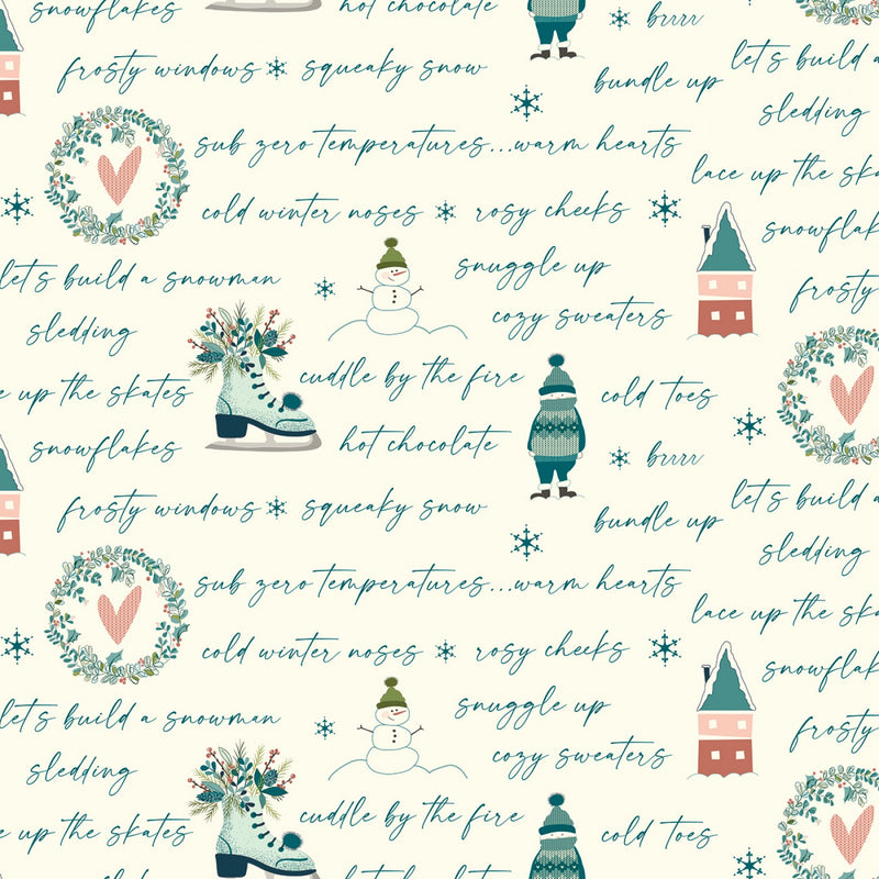 Riley Blake Arrival Of Winter Text Cream Fabric