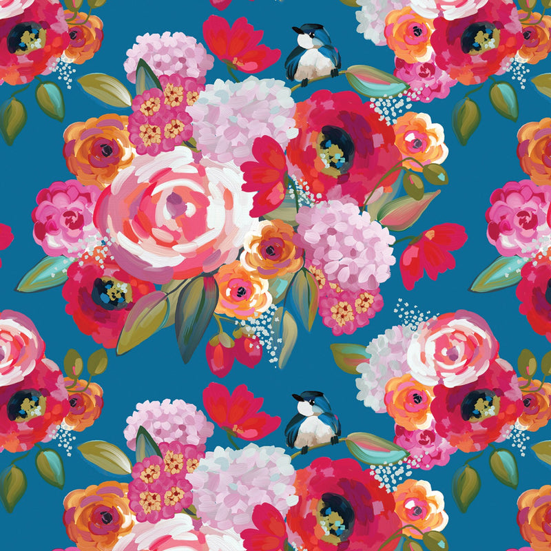 Riley Blake Poppies And Plumes Main Ocean Fabric