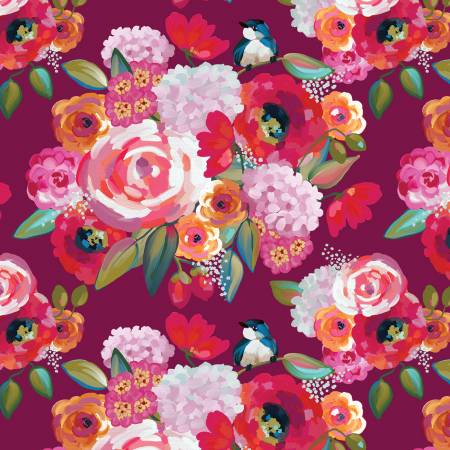 Riley Blake Poppies And Plumes Main Wine Fabric