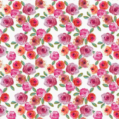 Riley Blake Poppies And Plumes Floral White Fabric