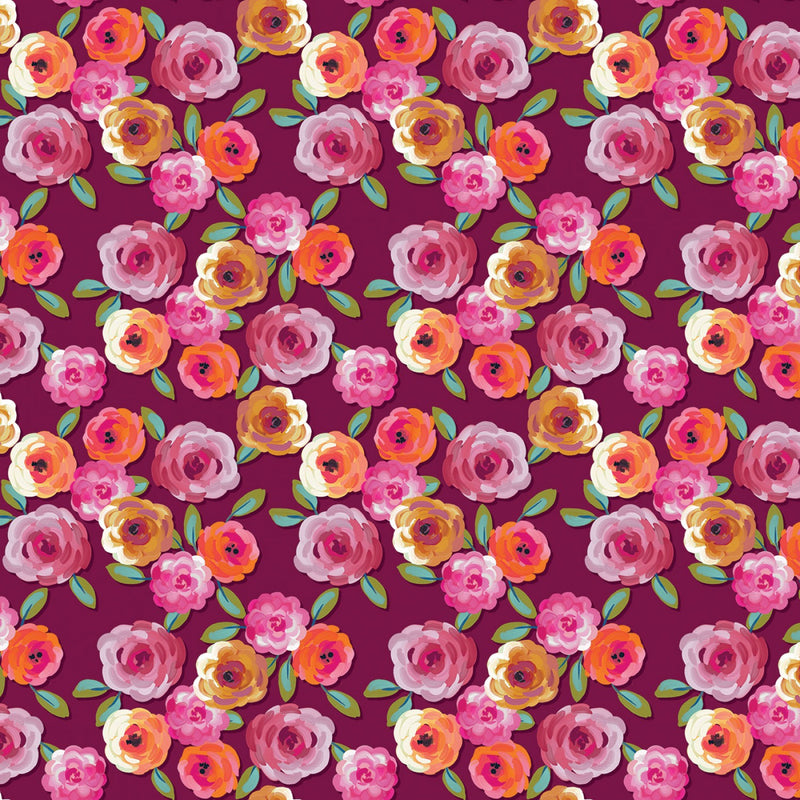 Riley Blake Poppies And Plumes Floral Wine Fabric