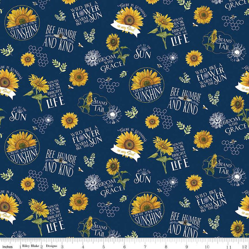 Riley Blake Honey Bees And Flowers Please Main Navy Fabric