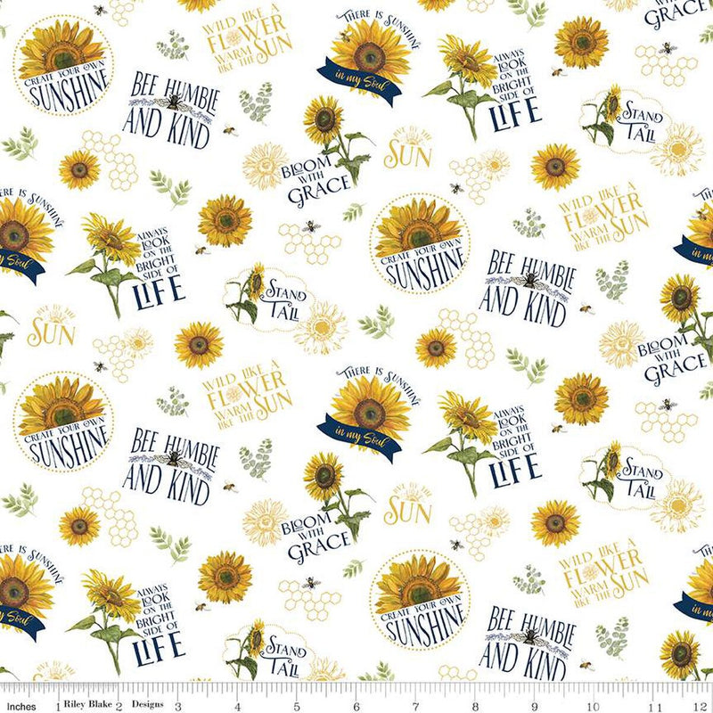 Riley Blake Honey Bees And Flowers Please Main White Fabric