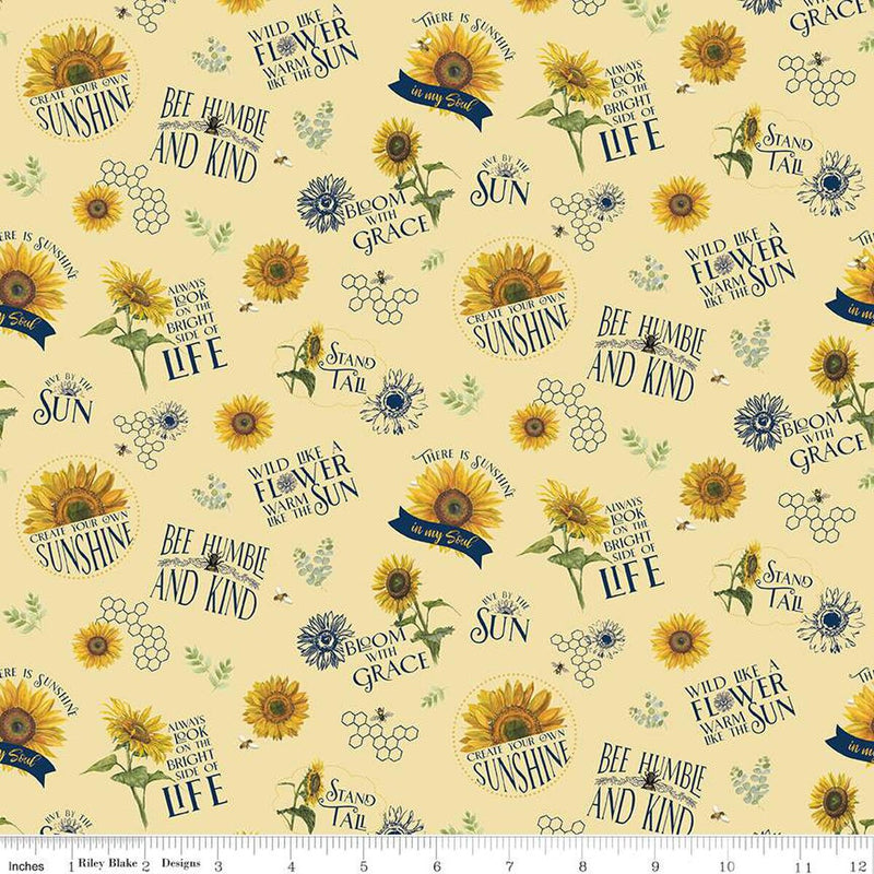 Riley Blake Honey Bees And Flowers Please Main Yellow Fabric