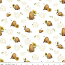 Riley Blake Honey Bees And Flowers Please Beehives White Fabric