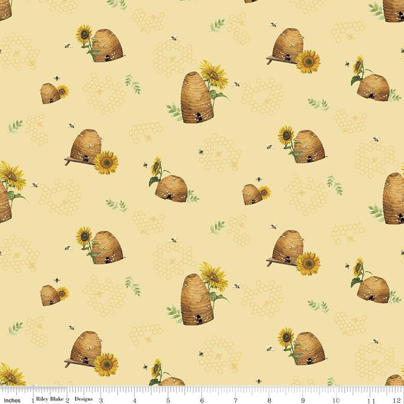 Riley Blake Honey Bees And Flowers Please Beehives Yellow Fabric