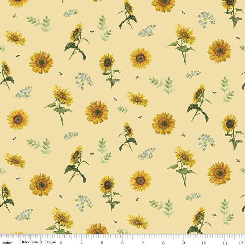 Riley Blake Honey Bees And Flowers Please Sunflowers And Bees Yellow Fabric